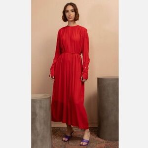 ★100% Authentic!! NWT Org.$680 TOTÊME Gathered-Neck Crepe Dress Red 38★
